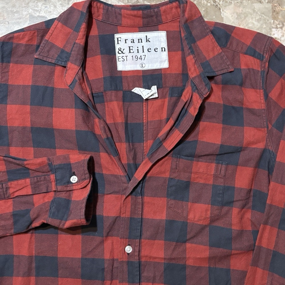 Frank & Eileen Barry Shirt Womens Large Red Buffalo Plaid Long Sleeve Blouse